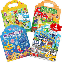 Jelly Sticker Books for Toddlers 2-6 Years, 4 Sets of Reusable Sticker Books
