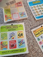Vintage 1990 Redi-Stix Birthday, Cross, Rainbow Religious Stickers Seals USA Inc