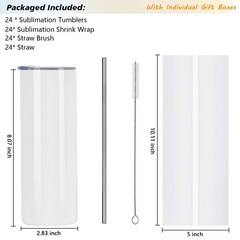 24 Pack Sublimation Tumblers Bulk 20 oz Skinny Straight, Sublimation Blanks D…