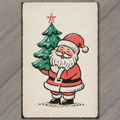 STICKER Santa Claus Christmas Tree Retro Holiday Joy Mid Century Illustration