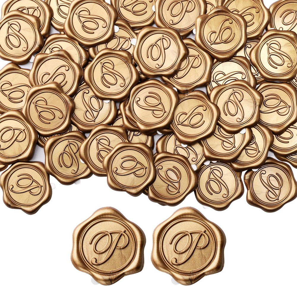 Initial Alphabet P Adhesive Wax Seal Stickers, 25 Pack Letter Wax Seal Stickers