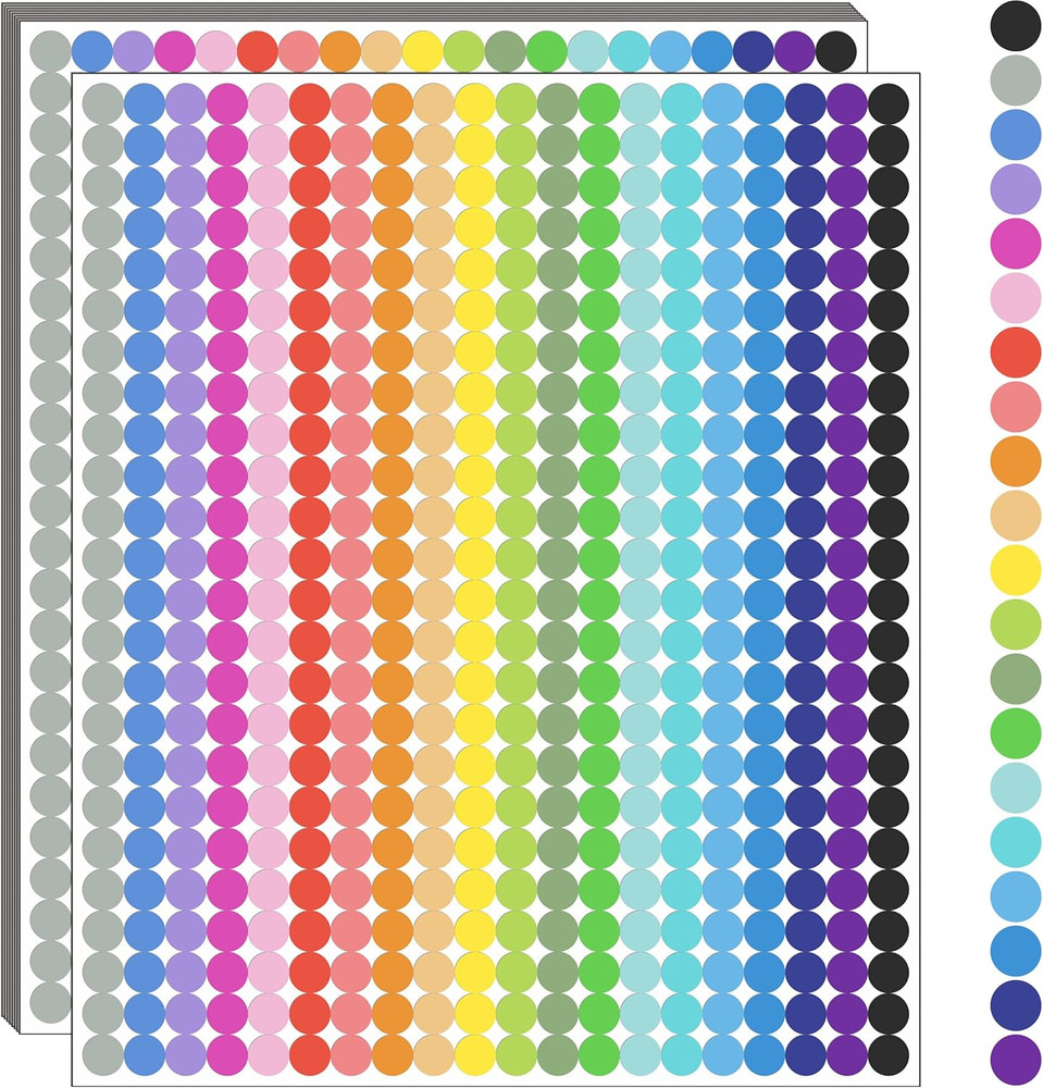 10,000 Small Dot Stickers 1/4″ Round Color Coding Adhesive Labels – 20 Colors