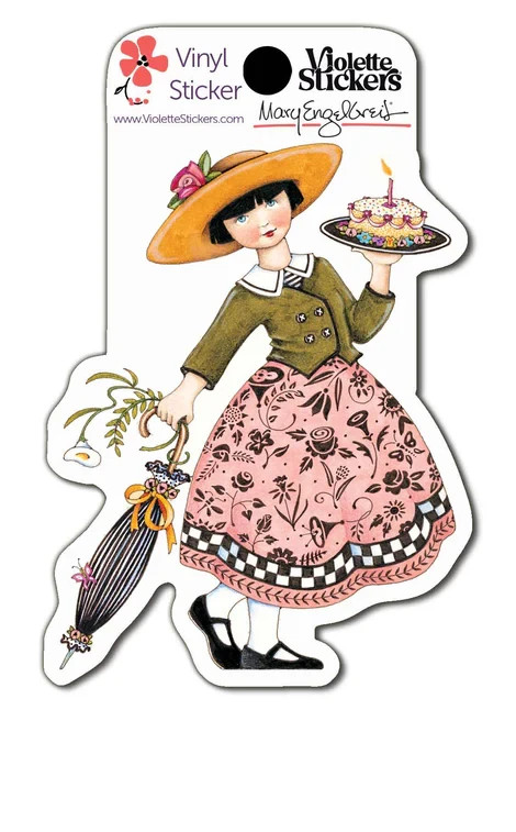 Mary Engelbreit Vinyl Sticker Mary’s Birthday Cake Girl Approx Size 2 X 4