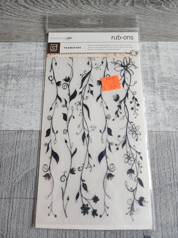 New Flower Floral Rub-Ons Transfers Basic Grey Scrapbooking Card Retired #47