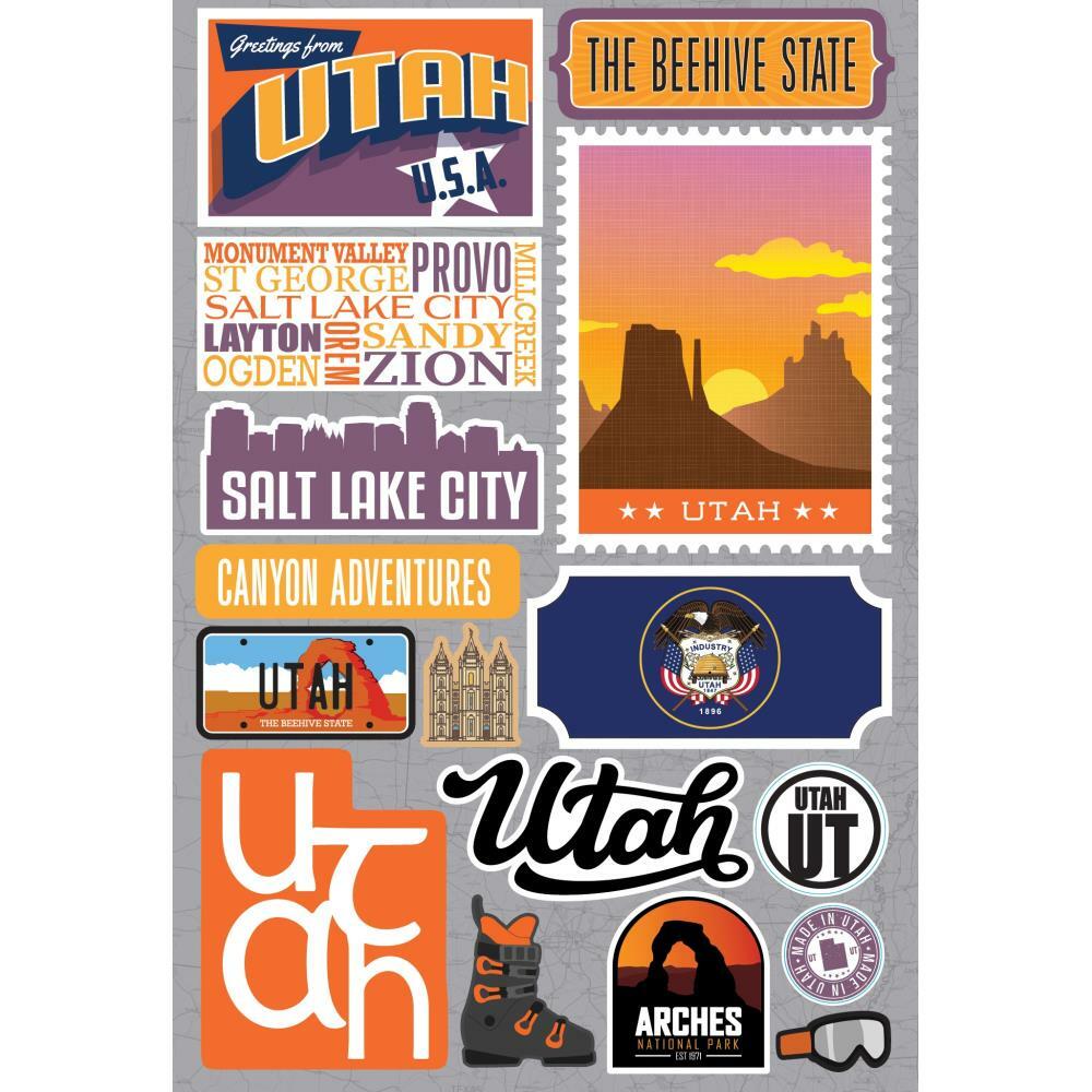 Crafts Stickers 3D Utah Bee Hive State Shape License Plate Flower Salt Lake City