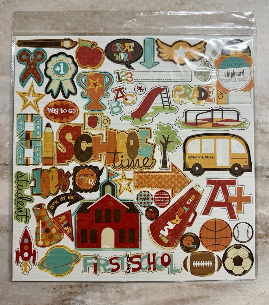 Crate Paper *SCHOOL SPIRIT* 12×12 Chipboard Chip Stickers Sheet Go Team! SEALED