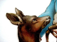 Adorable Large Vintage Die Cut of 1800’s Girl w/ Mother Deer & Fawn *
