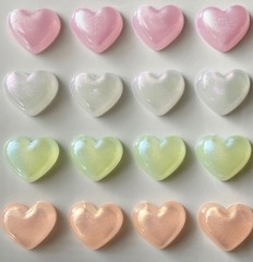 16 Heart-Shaped Pearlescent Adhesive Gems/Stickers, ¾” Width, ¼” Thick, Chunky