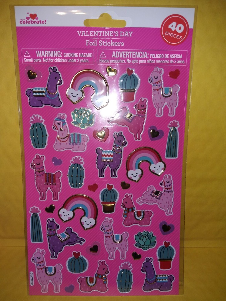 Celebrate Valentine’s Day Llama’s Foil Stickers 40 Count x 2