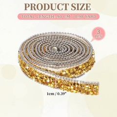 3Rolls Self Adhesive Resin Rhinestone Strips, Diamond Bling for Crafts, Gold