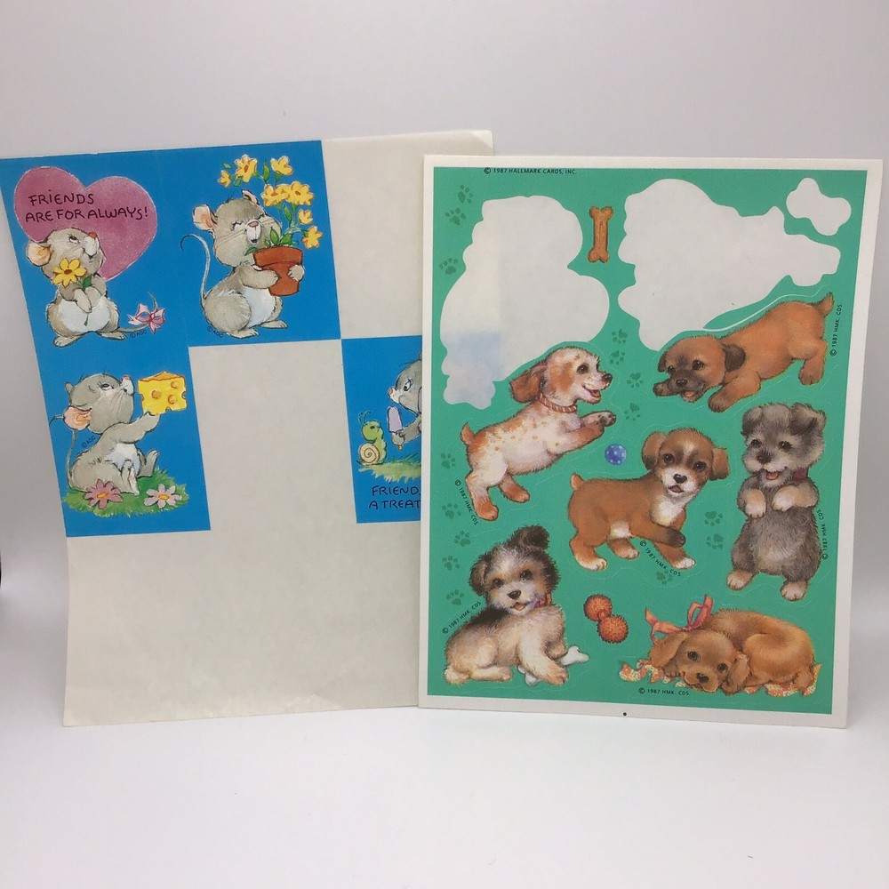 Vintage Animal Stickers Dogs Mice Lot 2 Partial Sheets Scrapbooking Hallmark AGC