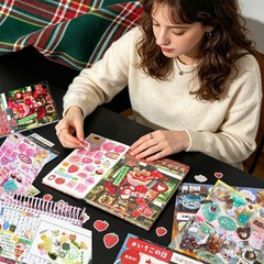 Japanese Sticker Book, Romantic Memory Series – 45 Sheets 800+ Vintage red