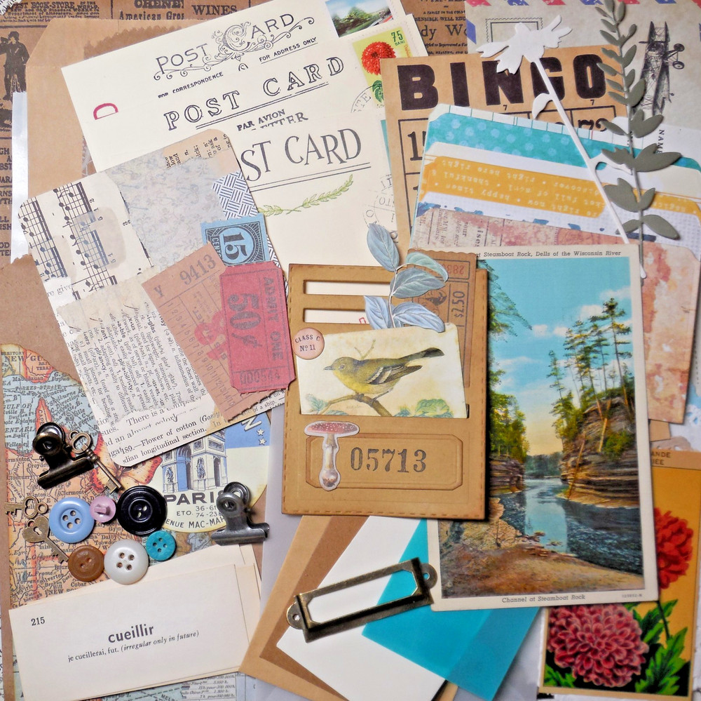 100 Junk Journal & Collage Supplies Ephemera incl. Vintage and Handmade Items