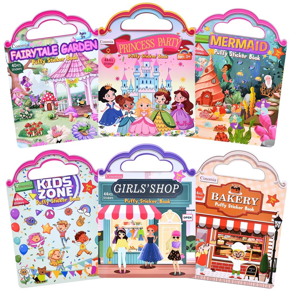 6 Set (260pcs) Puffy Sticker Books Activity for Girls, Reusable Stickers Book…