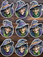 Ugly Witch Die Cut Vinyl Stickers Set Scrapbooking Laptop Water Bottle