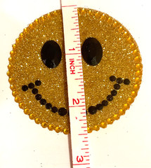 Lg. Smiley Face Rhinestone & Glitter Adhesive Gem Sticker 2.5”, Retro/Hippie