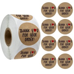 1000Pcs Thank You for Your Order Stickers 1 inch Kraft Labels with Heart Design
