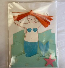 Meri Meri MERMAID Birthday Card ORANGE STRAW HAIR beautiful frameable BEACH ART!