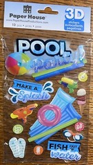 Paper House Pool Party Toy Floating Tubes Splash Fish In Water Scrapbook Sticker