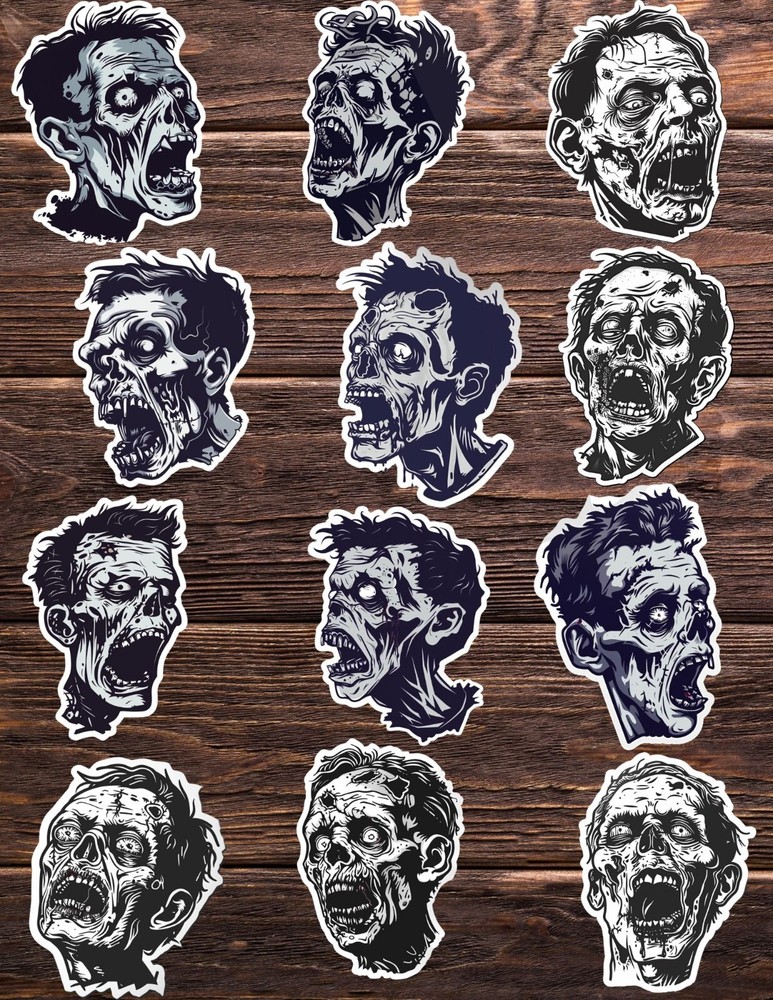 Black and White Zombie Die Cut Stickers Set Scrapbooking Laptop Waterbottle