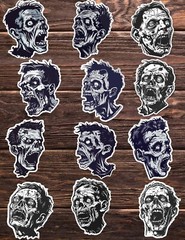 Black and White Zombie Die Cut Stickers Set Scrapbooking Laptop Waterbottle