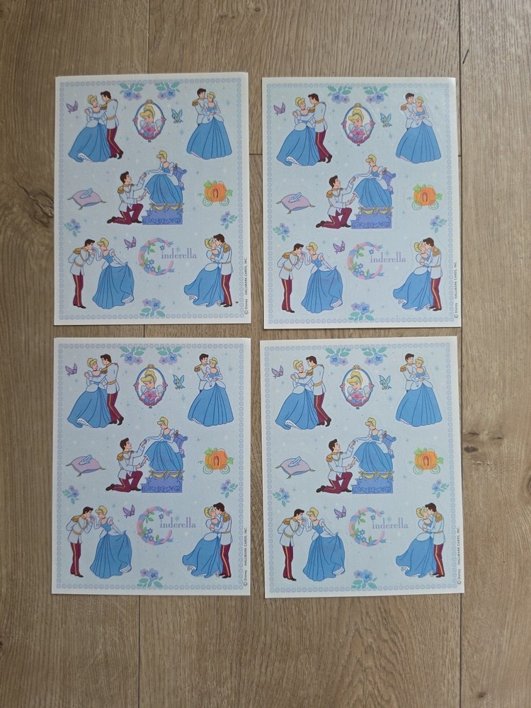 Vintage Disney Cinderella Prince Charming Stickers Blue Dress Hallmark 4 Sheets