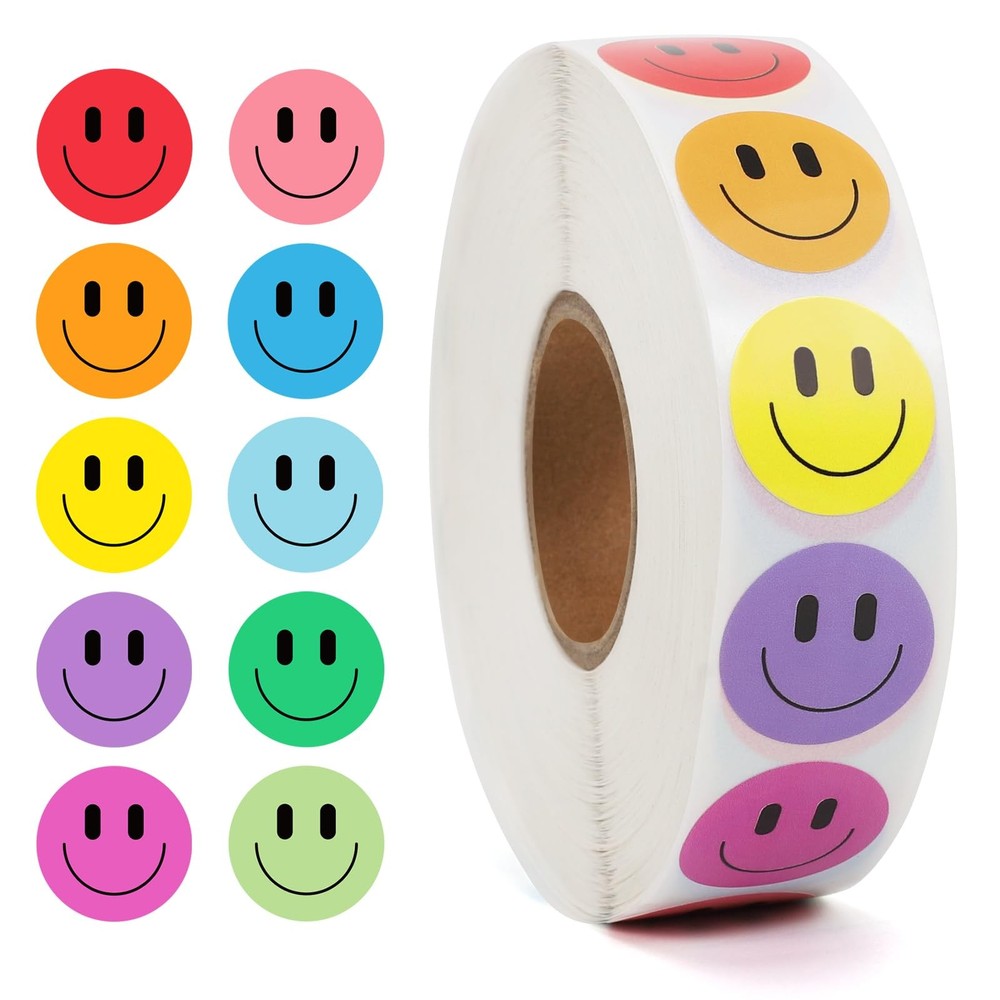 2000PCS Happy Face Stickers, 1 Inch, 10 Colors, Stickers for Kids Reward, Water