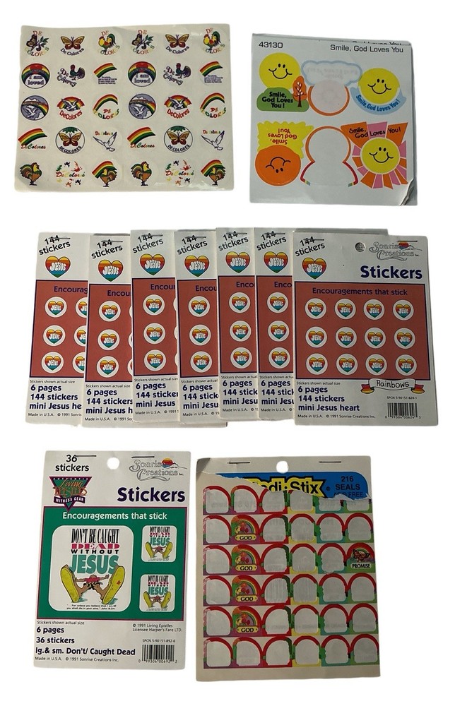 1991 Sonrise Creations 144 Stickers per Pack «Jesus Heart Rainbows» Lot Of 10