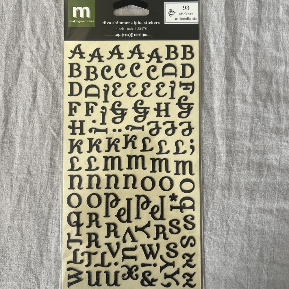 Making Memories Creative Letters Stickers 93 Diva Shimmer Alpha Black 32478