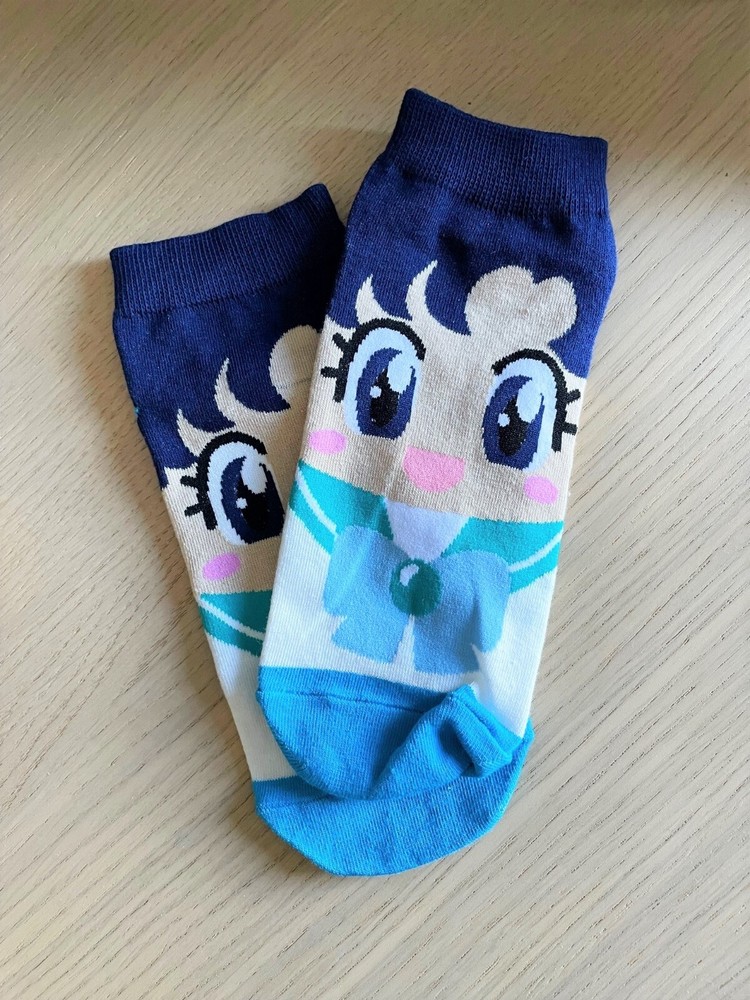 1 Pair Sailor Moon Cute Cartoon Socks, Sailor Mercury Ami Mizuno -Brand New