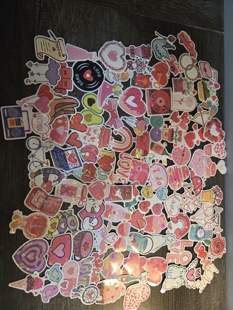 Pink Red Multicolor Love Hearts Valentines Flakes Stickers 80 count