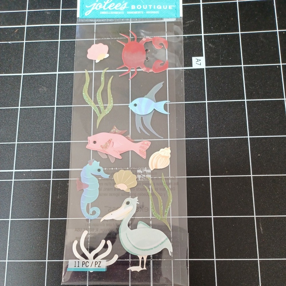 SCRAPBOOK STICKER Sealife Ocean angel fish crab seashell fish seahorse pelican