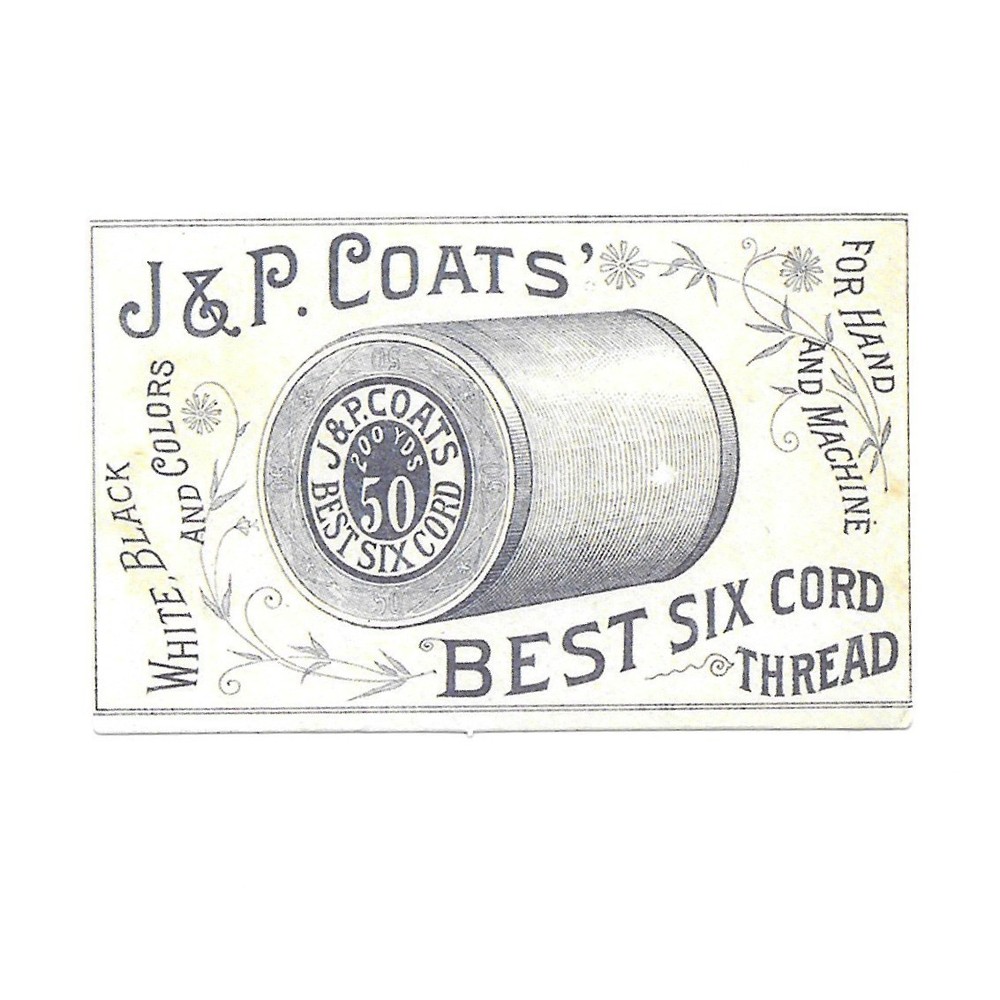 Vintage J&P Coats Spool Cotton Sewing Thread Six Cord Paper Sticker Decal