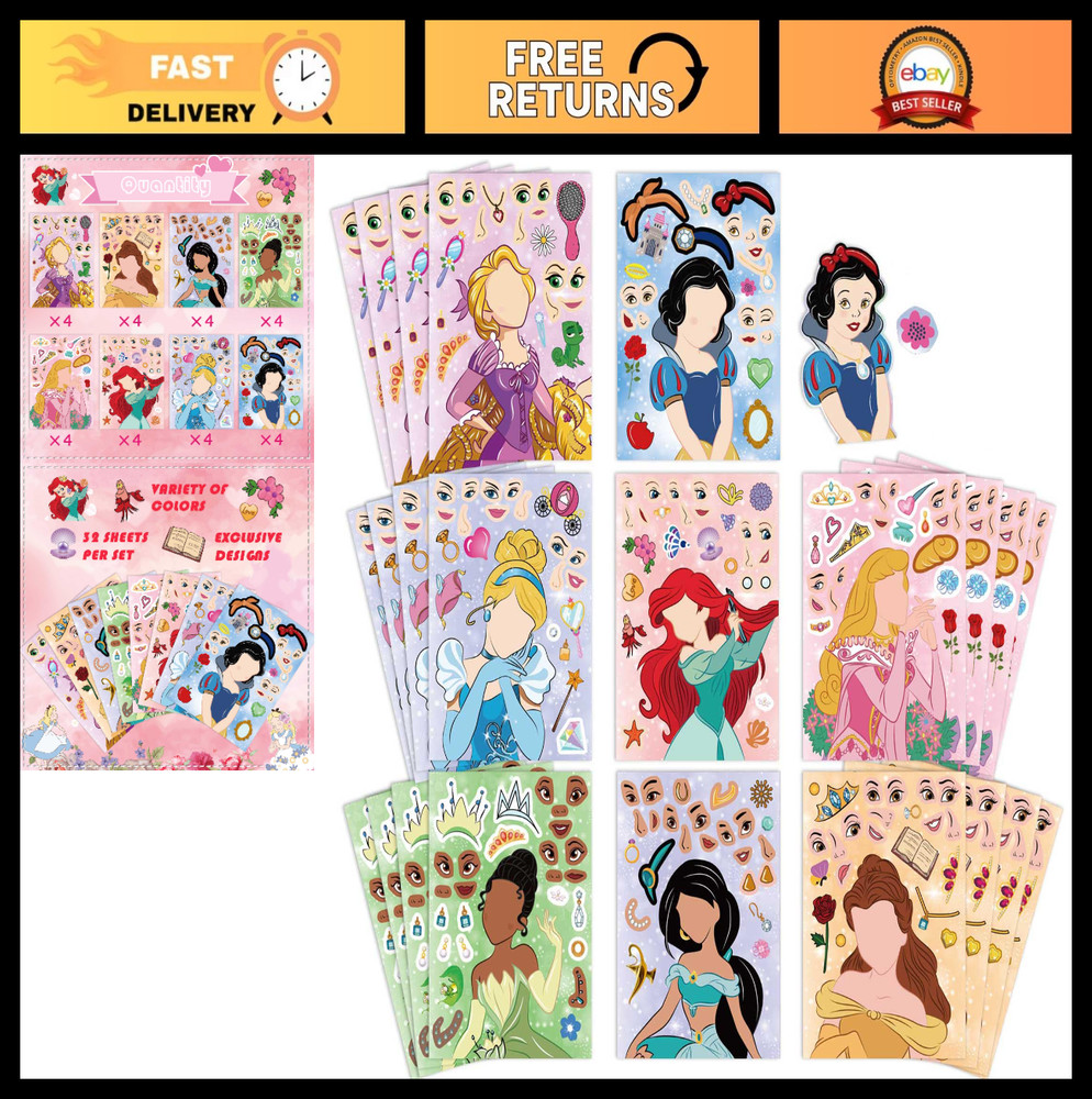 DIY Princess Stickers Set – 32PCS Custom Face Stickers for Teen Party Favors & C
