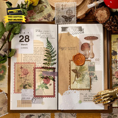 60Pcs Vintage Postage Stamp Stickers, Aesthetic Botanical Deco Paper Sticker for