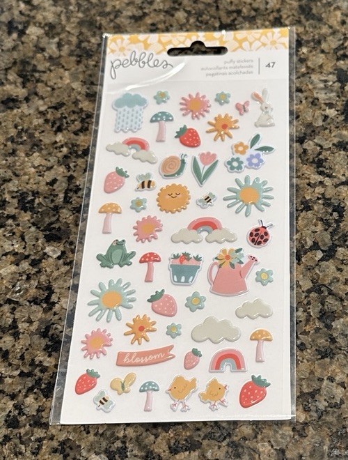 Pebbles SUNNY BLOOMS Puffy Stickers 47 Pieces Spring Summer Flowers Garden