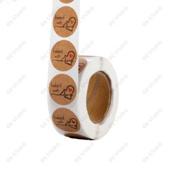500 1in Kraft Heart Baked with Love Sticker Round Shaped Chrome Paper For Bakery