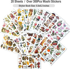 Vintage Washi Stickers, Ephemera Sticker 300+ Pcs Aesthetic Flower Plant Mushro