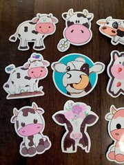 STICKERS x 10 Happy Cow Face Standing Sitting Strawberry Baby Flower JH23