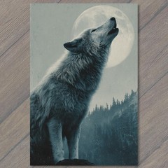 STICKER Howling Wolf Full Moon Forest Night Wildlife Portrait