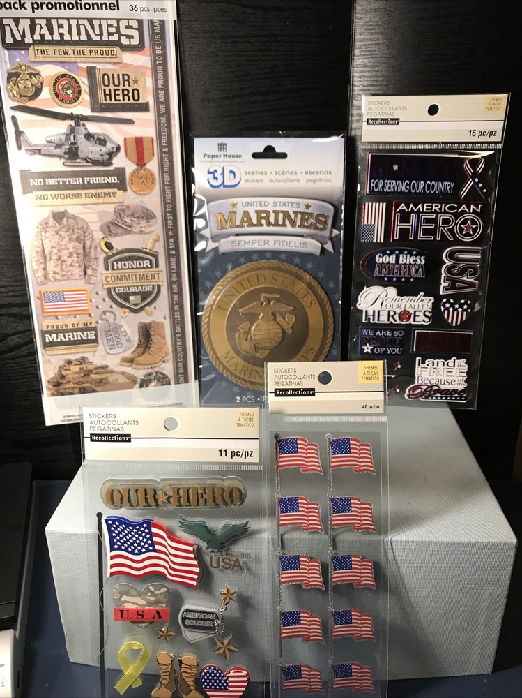 Scrapbook Stickers Marines Lot Of 5 Packages. NEW Hero Marines USA Military Flag