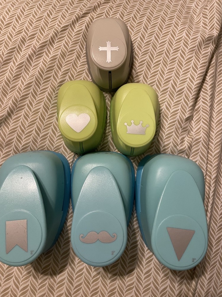 Lot of 6 Paper Studio Hand Paper Punches(1”-2”)Flags, heart mustache crown cross