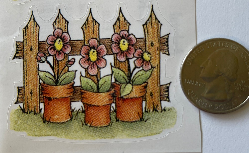 PICKETS & POTS Stickers(2pc)Provo •Birdhouse•Flowers•Garden•Fence •Outside•Birds