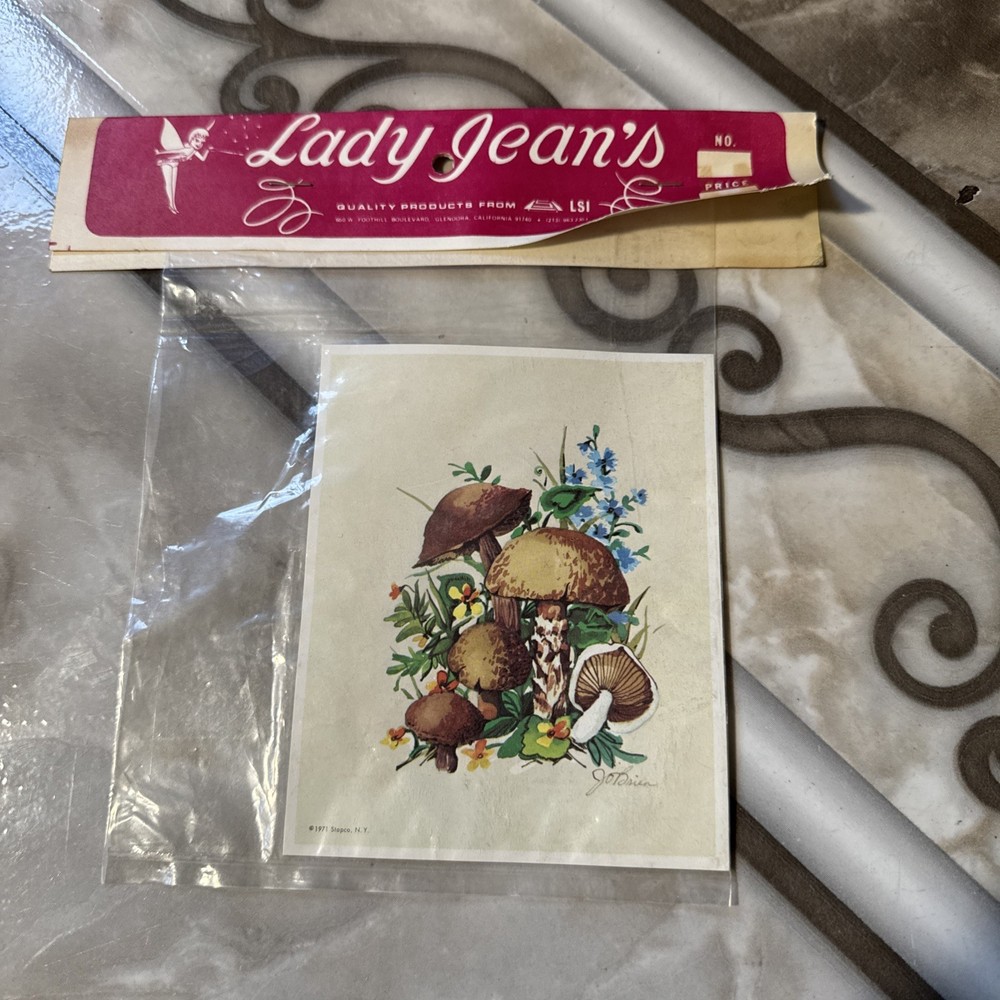 Vintage 1971 traditional Mushroom Transfer Rub On Stickers decal only 1 image