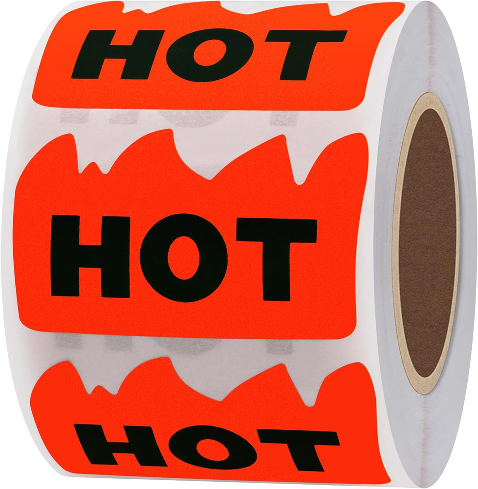500pcs Rave Hot Stickers 2 x 1-1/5 Inch Fluorescent Red Hot Flame Fire Shape Lab