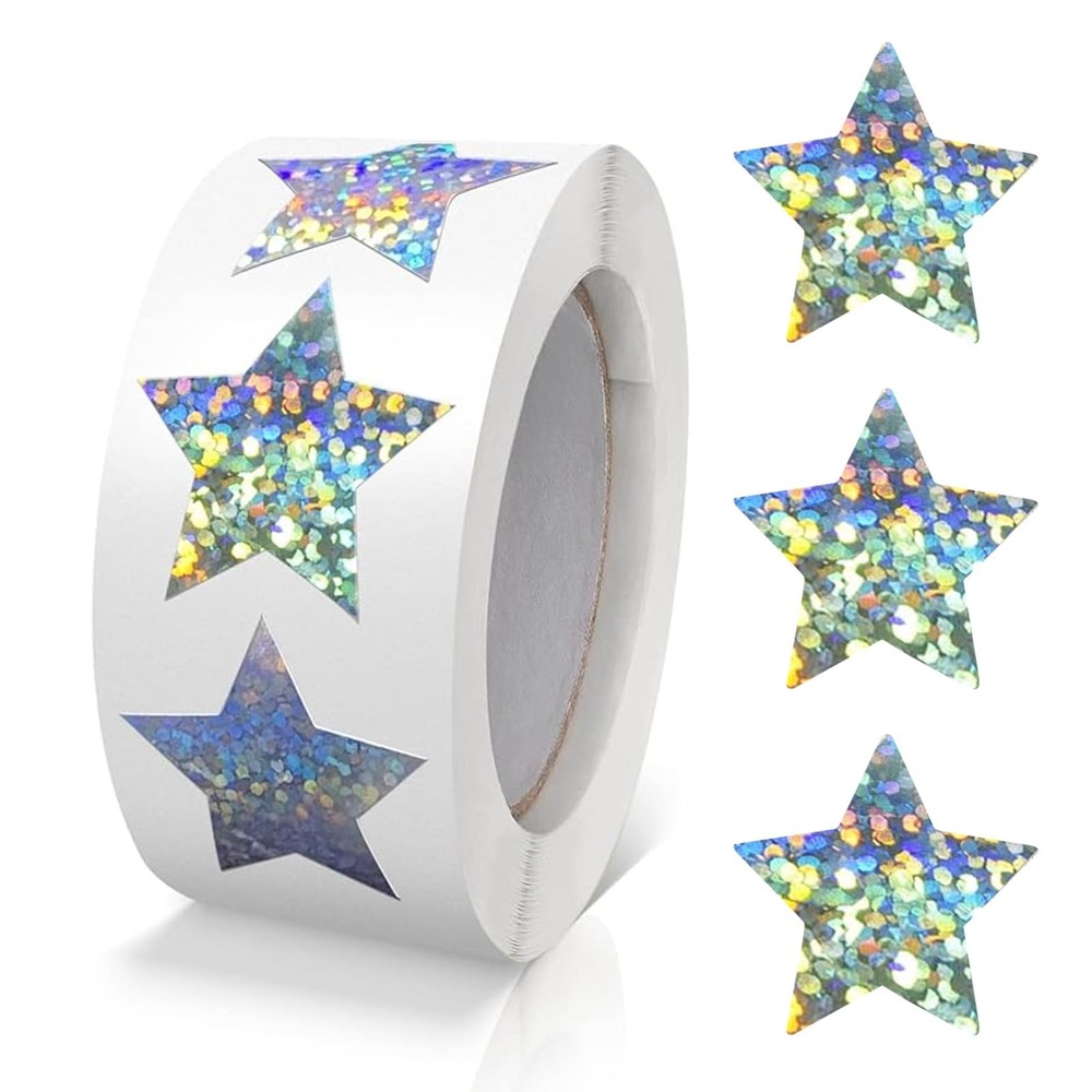 Silver Star Stickers Roll 1 inch Adhesive Sparkly Shiny Stars Labels Waterpro…
