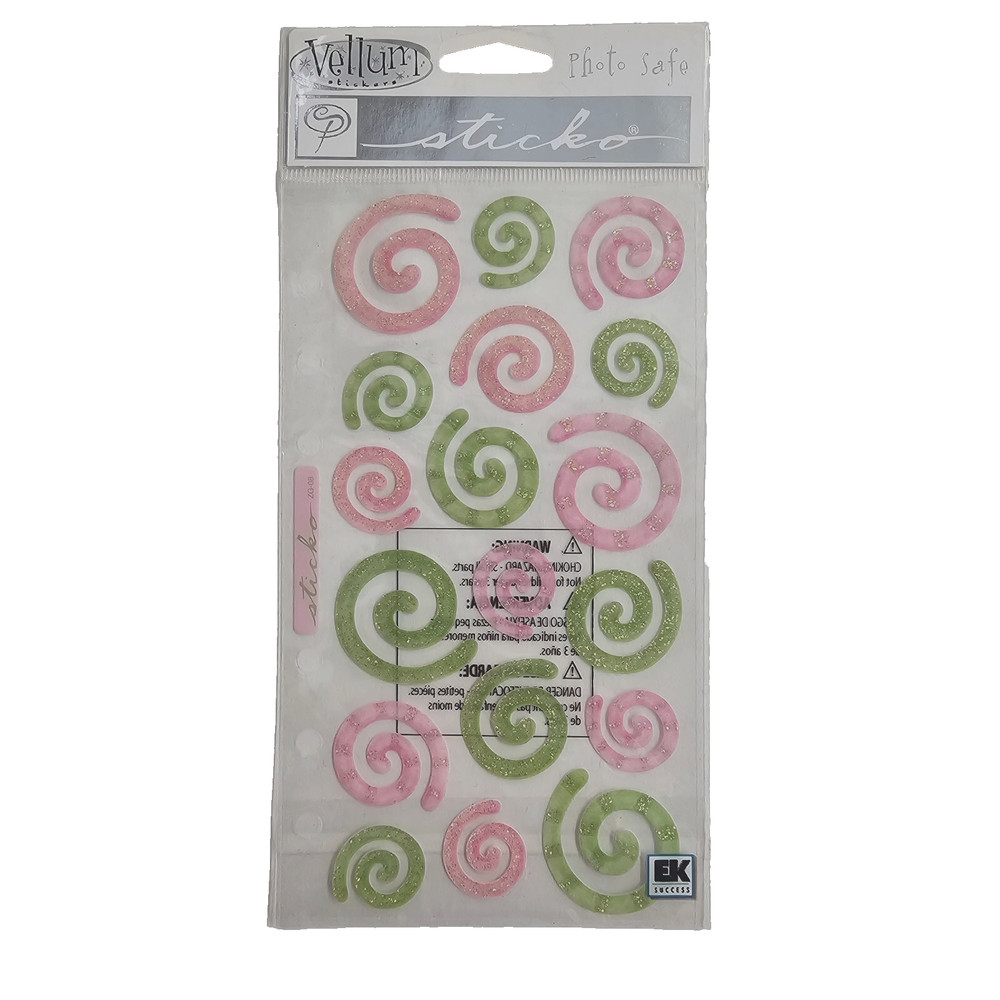 Sticko Velllum Stickers Spring Swirls Green Pink Glitter Sparkle Stickopotamus