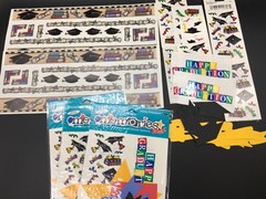 Graduation lot of 200+ Stickers and Die cuts in 3 hole plastic sleeve