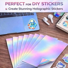 20 Sheets Holographic Sticker Paper 8.5×11 inch Printable Waterproof Stickers Ra