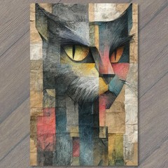 STICKER Geometric Black Cat Portrait Abstract Cubist Mosaic Golden Eyes